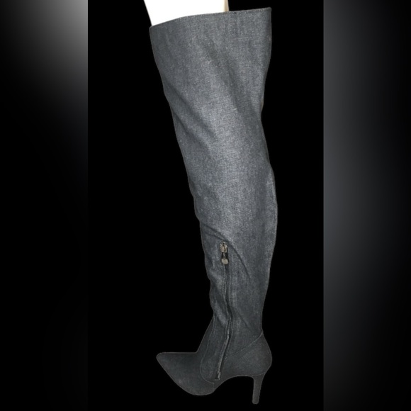 CAPE ROBBIN BLACK DENIM SNAKE THIGH-HIGH BOOTS! - Picture 4 of 15